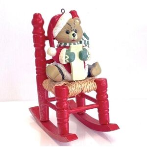 Vintage Santa Bear Ornament Wood & Ceramic Christmas Holiday Home Accent Decor